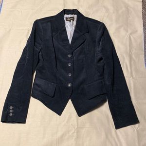Women’s J Peterman Navy Blue Corduroy Pointed Waistcoat Blazer Jacket Size 8
